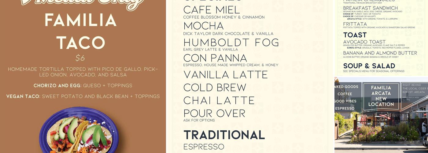 Familia Cafe in Arcata Menu