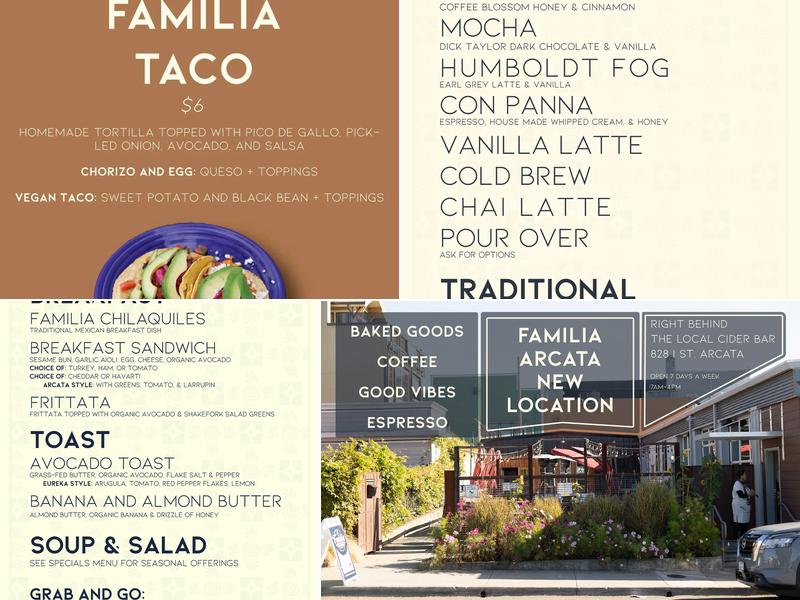 Familia Cafe in Arcata Menu