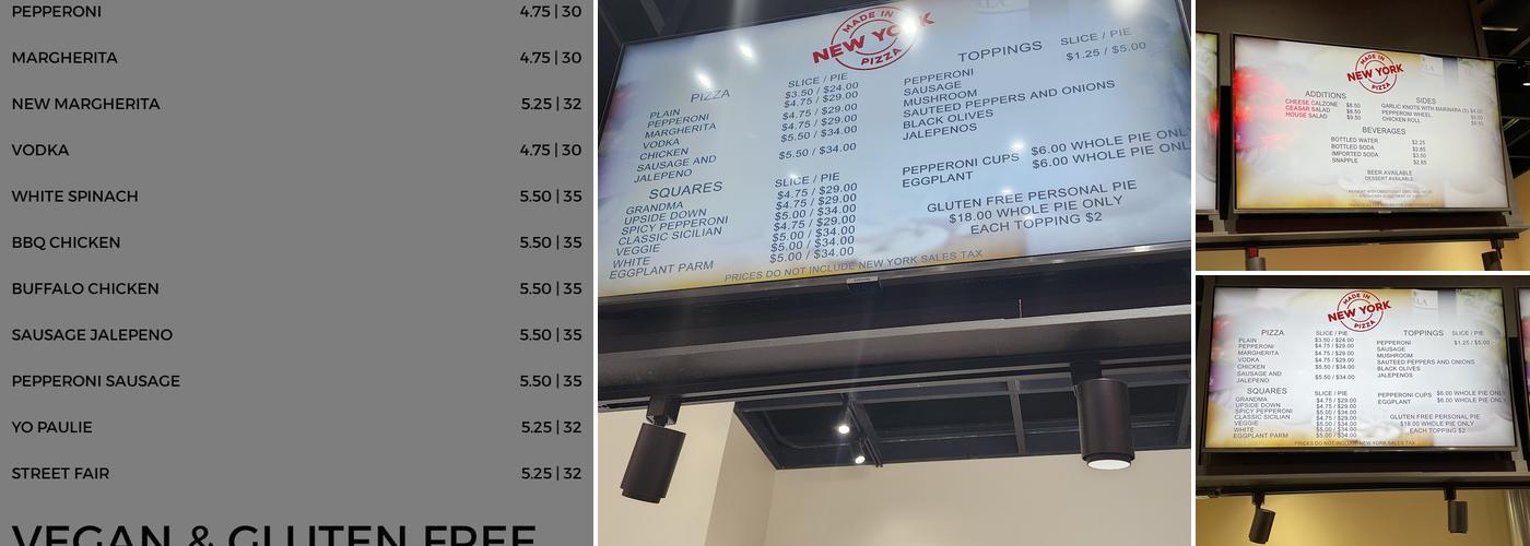 Made in New York Pizza Menu