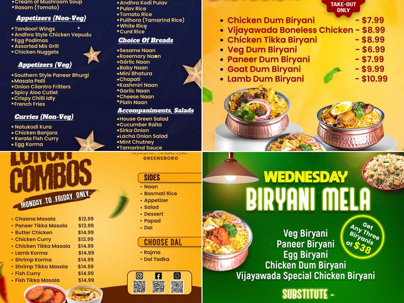Bawarchi Biryanis - Greensboro, High Point Menu