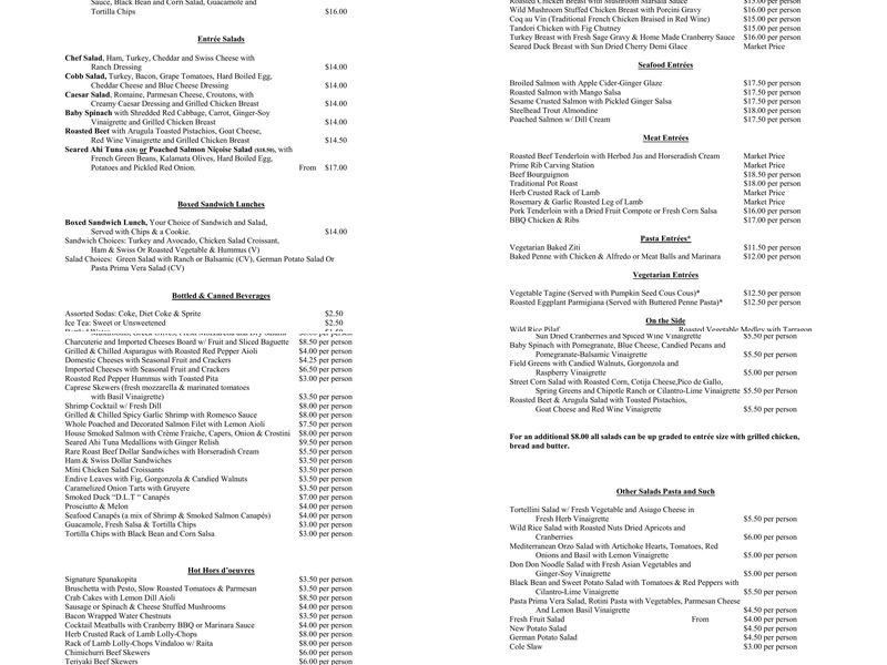 Eiffel Tower Fine Catering Menu