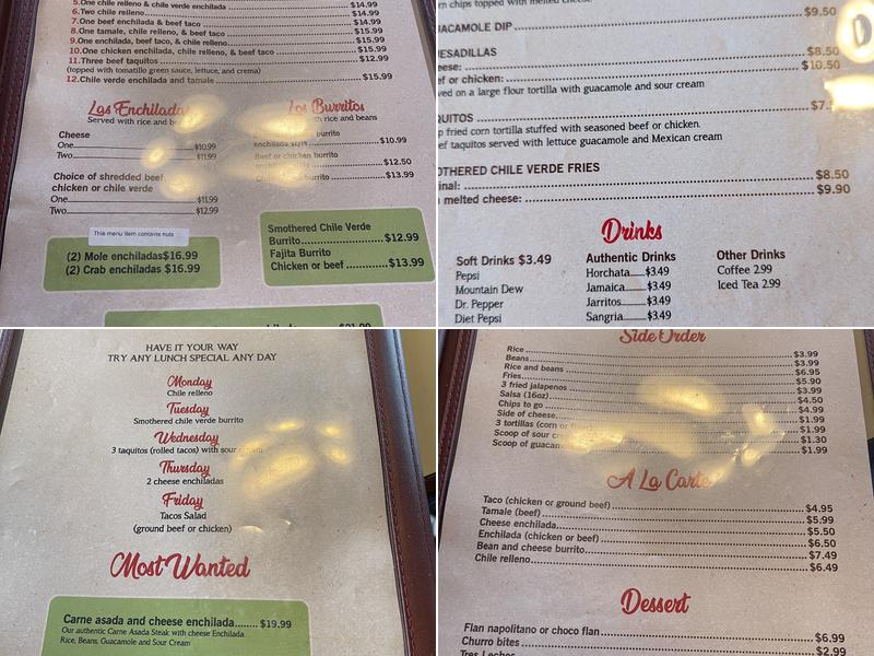 Casa Linda Mexican Restaurant Menu