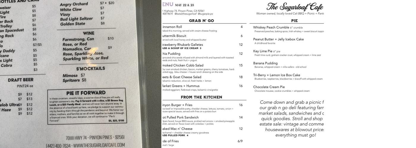 Sugarloaf Ranch & Events Center Menu