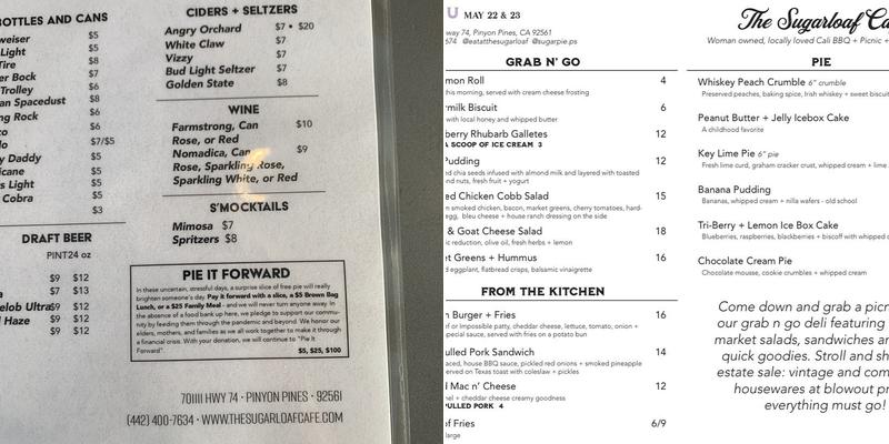 Sugarloaf Ranch & Events Center Menu