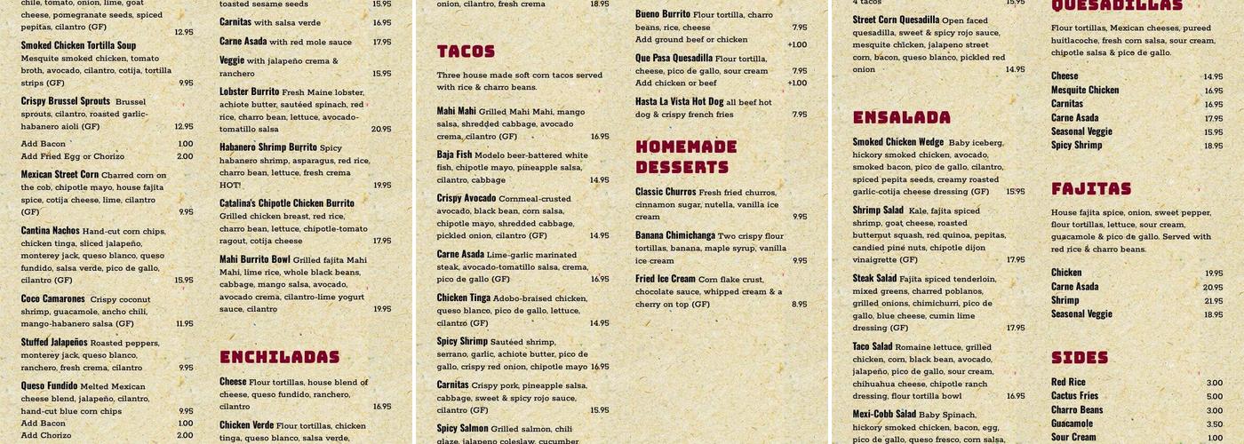 The Rooftop at Cantina Menu