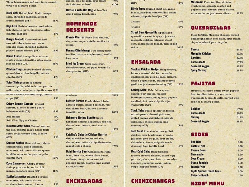 The Rooftop at Cantina Menu