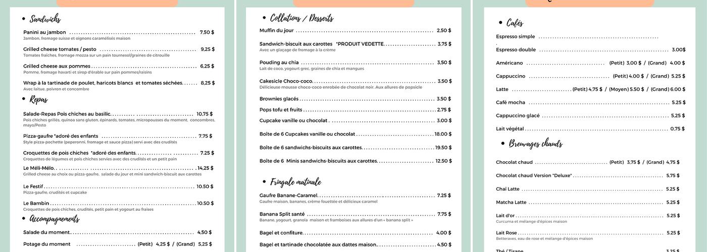 Coco Latté Menu