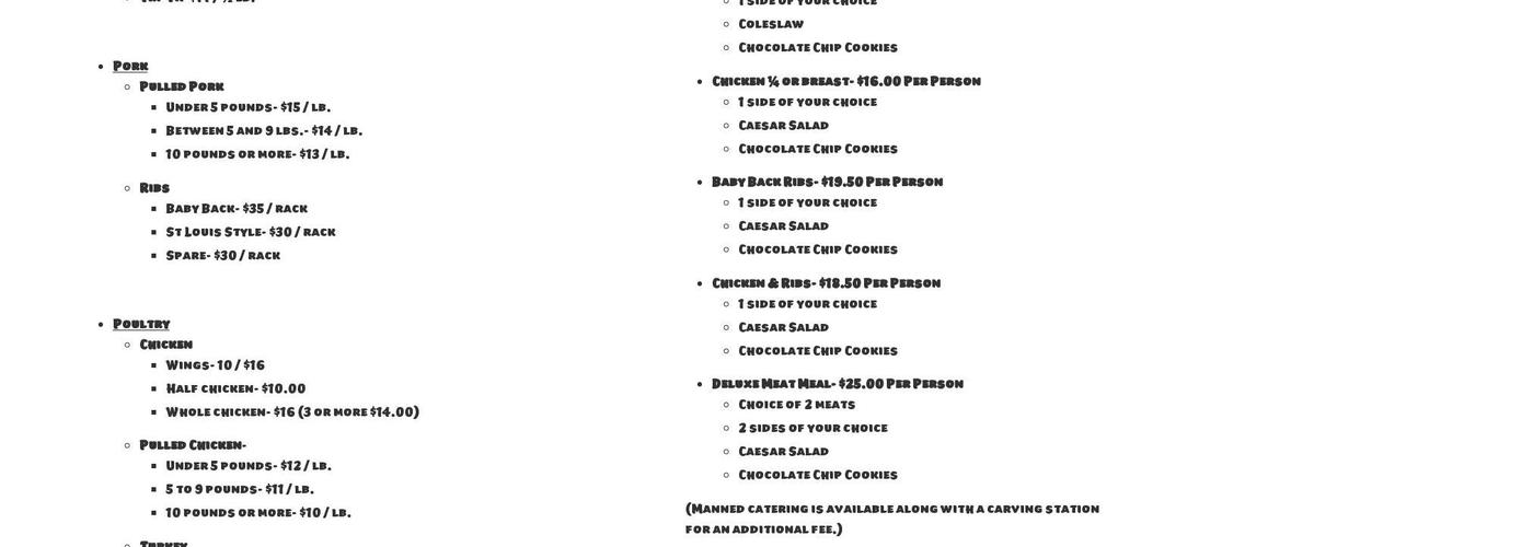 Jim's Backyard Barbecue Menu