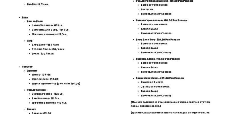 Jim's Backyard Barbecue Menu