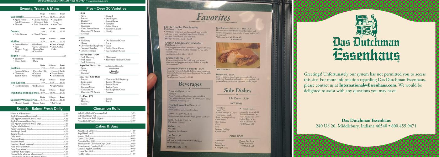 Essenhaus Bakery Menu