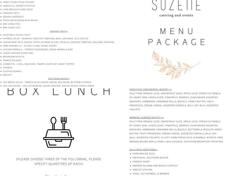 Catering & Events by Suzette Menu