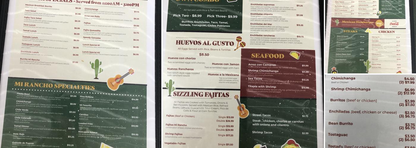 Mi Rancho Mexican Grill. Menu
