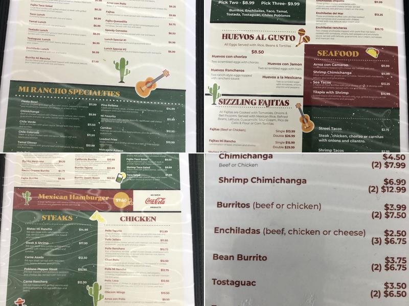 Mi Rancho Mexican Grill. Menu