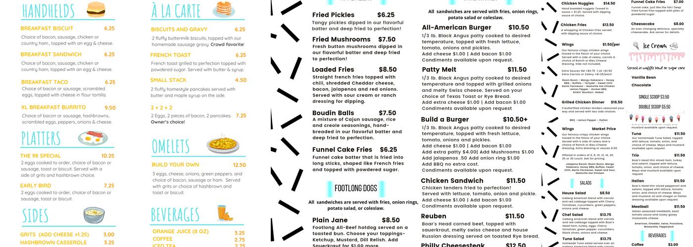 Bar 98 Menu