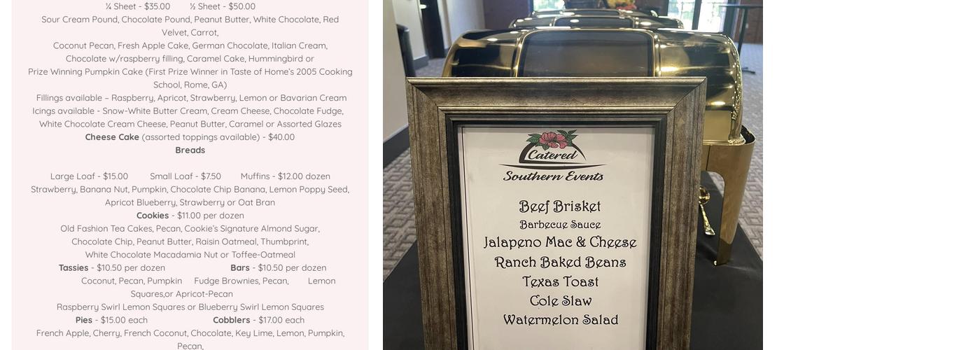 Catered Southern Events Menu