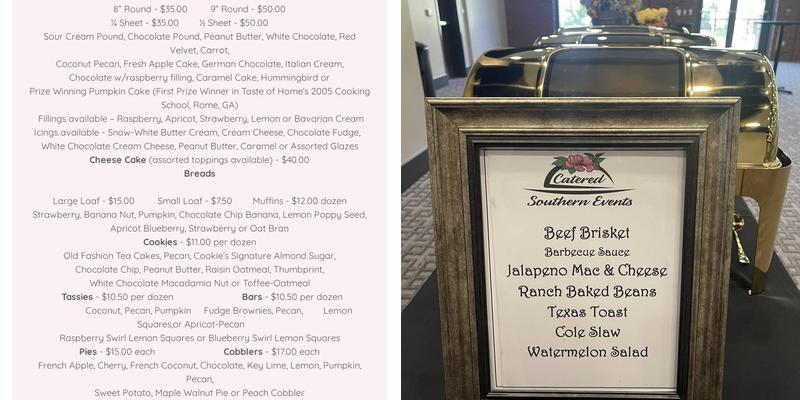 Catered Southern Events Menu
