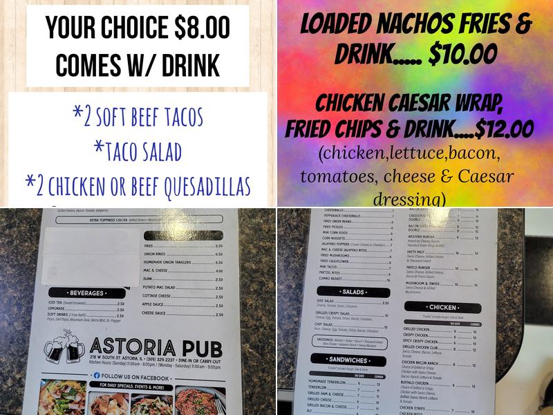 Astoria Pub Menu