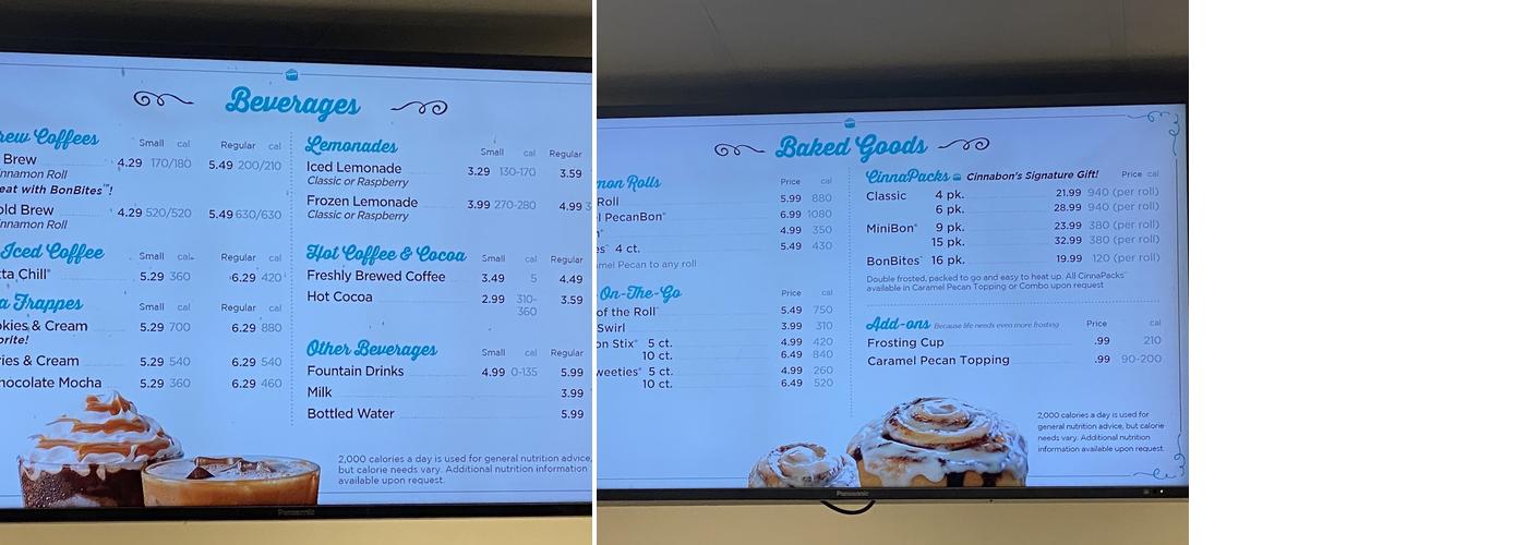 Cinnabon Menu