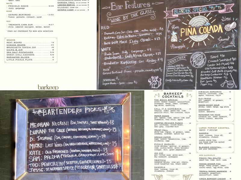 Barkeep Menu