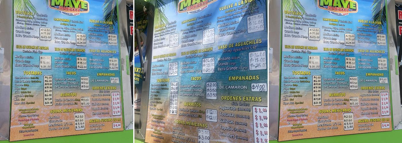 Maye Mariscos Menu