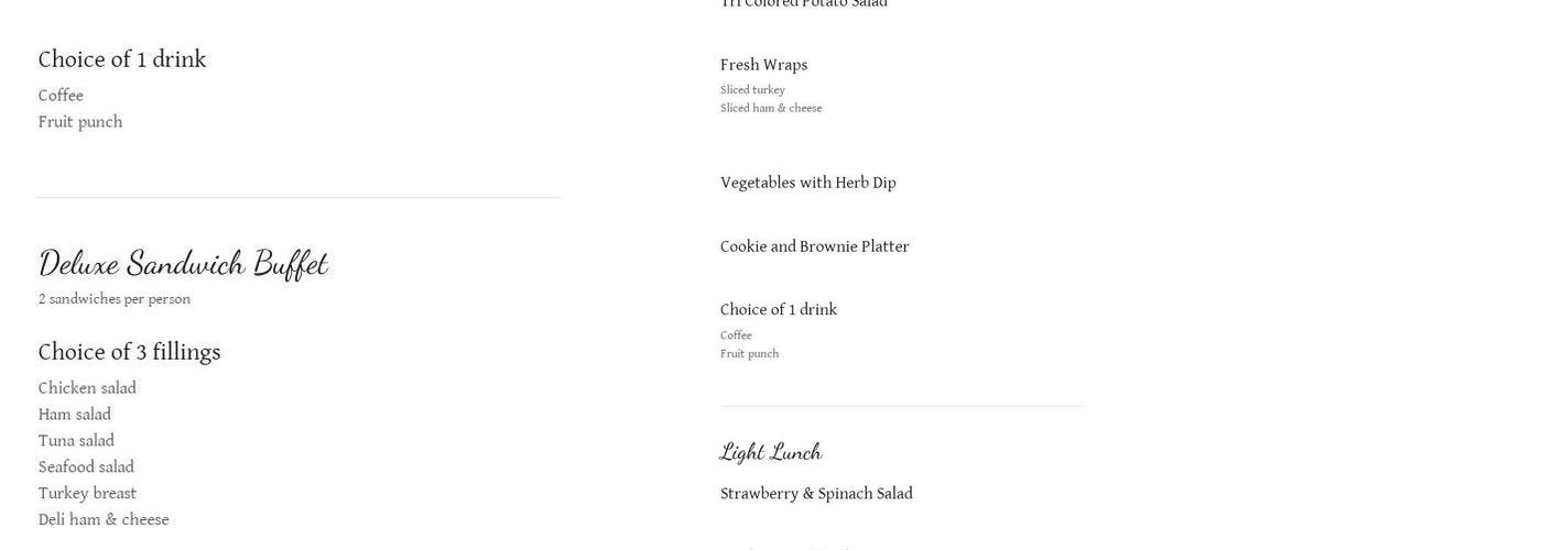 Young's Caterers Menu