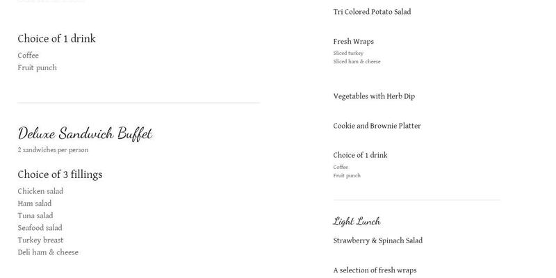 Young's Caterers Menu