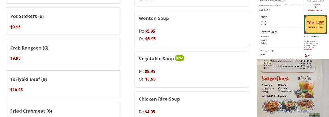 Tom Lee's Chop Suey Menu