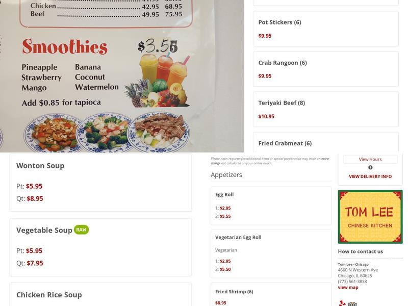 Tom Lee's Chop Suey Menu