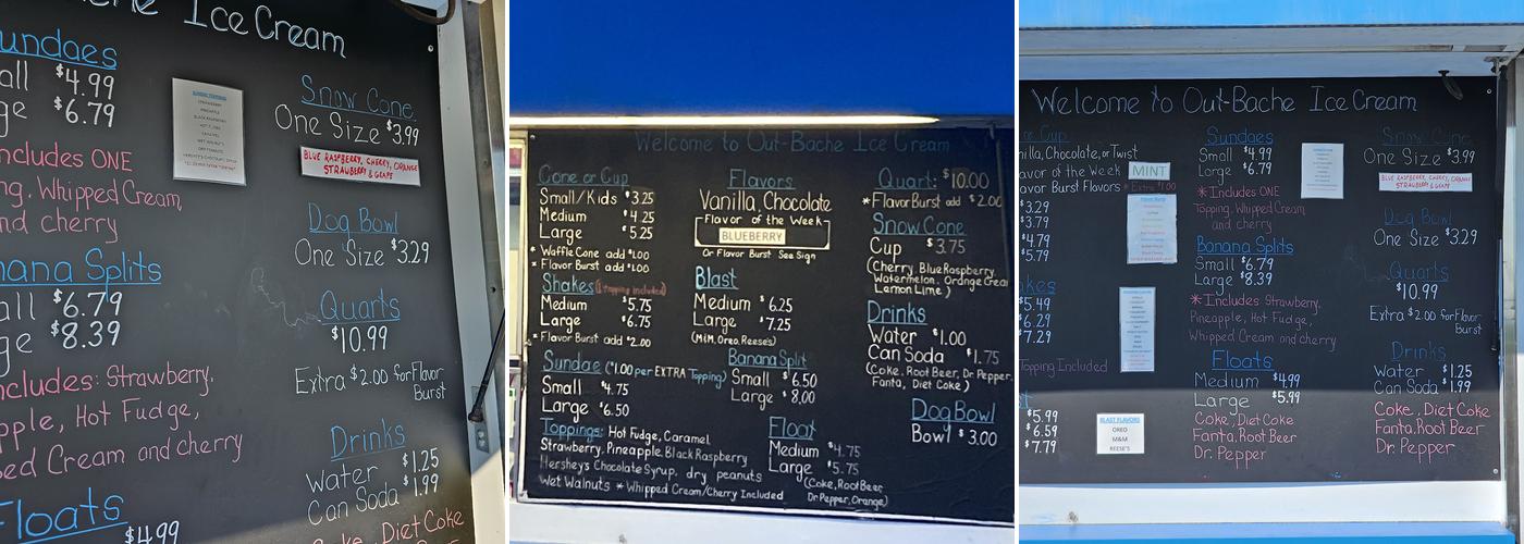 Out-Bache Ice Cream Menu