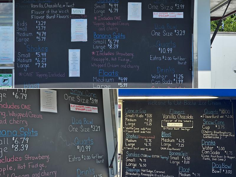 Out-Bache Ice Cream Menu
