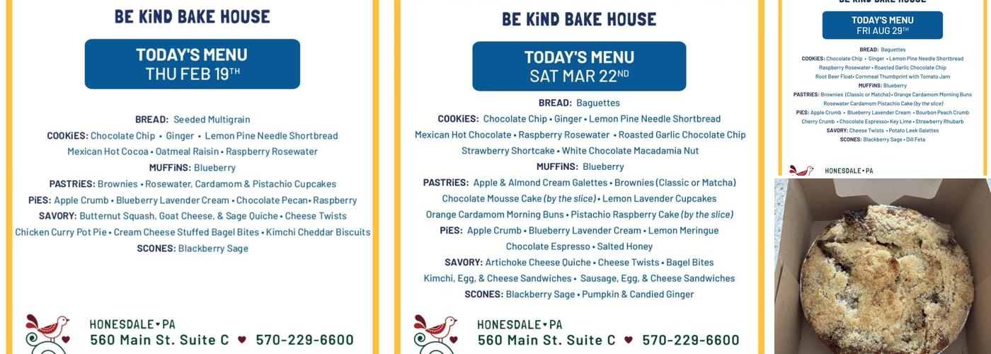 Be Kind Bake House Menu