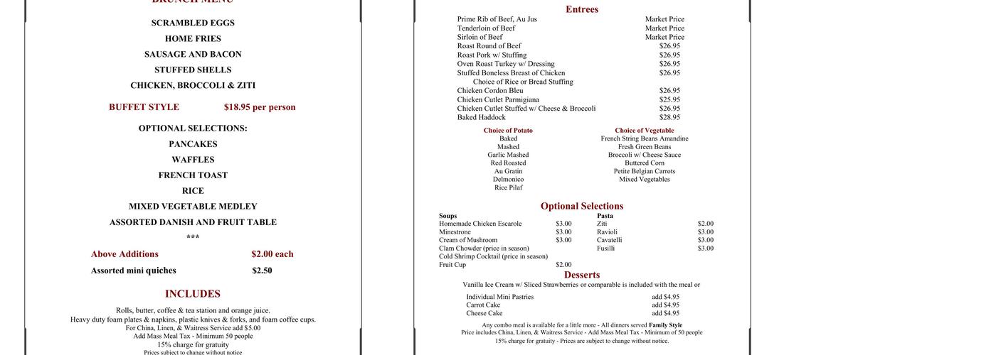 Henry's Catering Service of Malden Menu