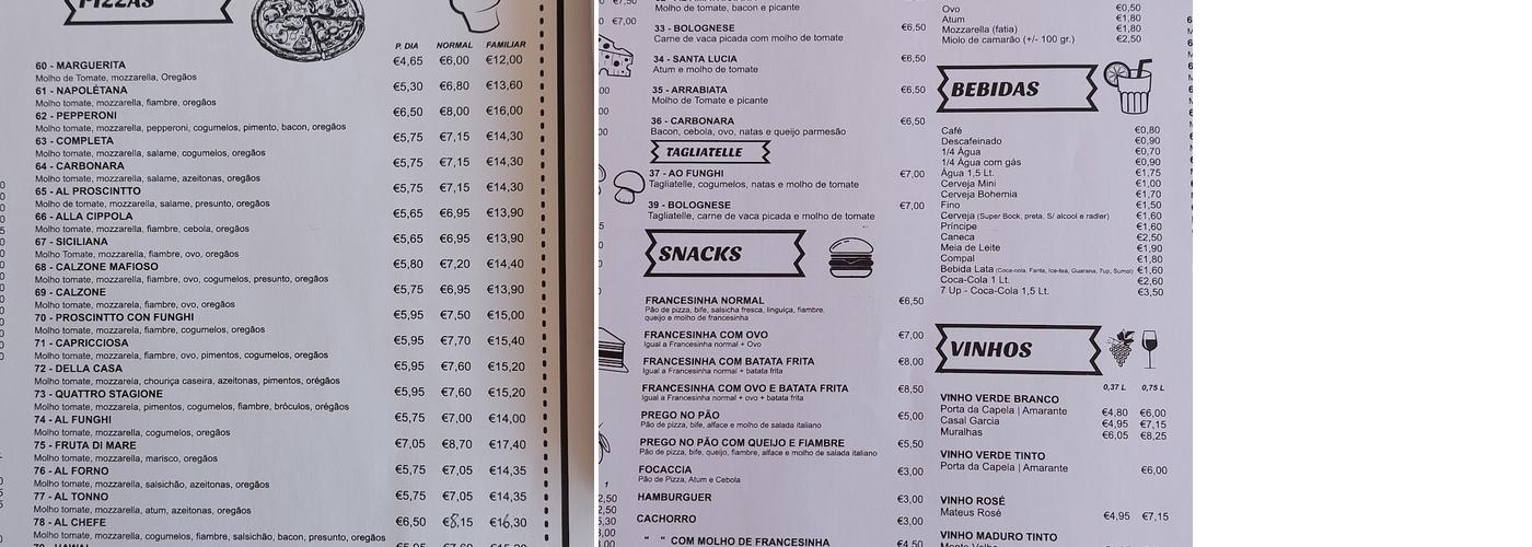 Pizzaria Al Forno Menu