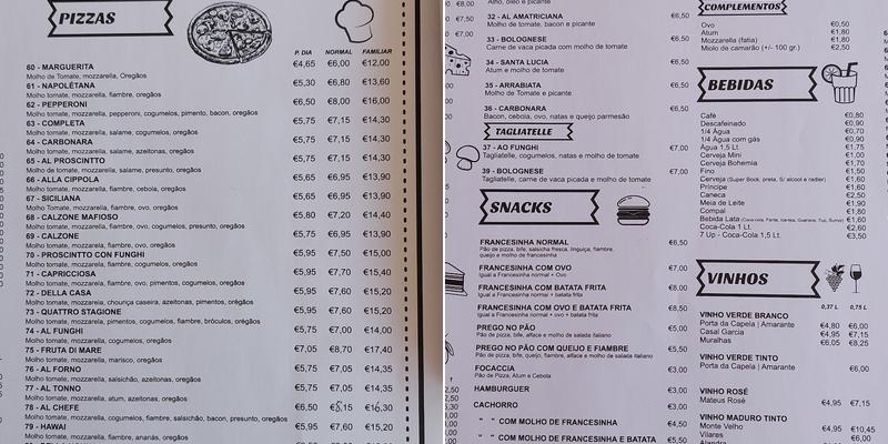 Pizzaria Al Forno Menu