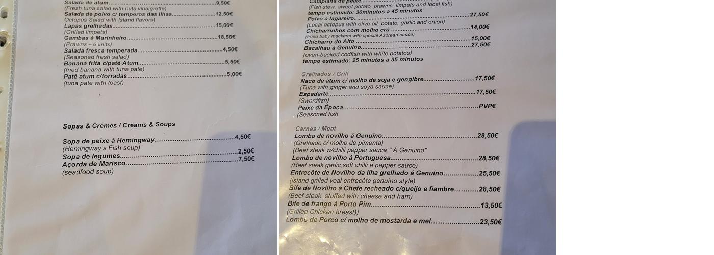 Genuíno Restaurante Menu