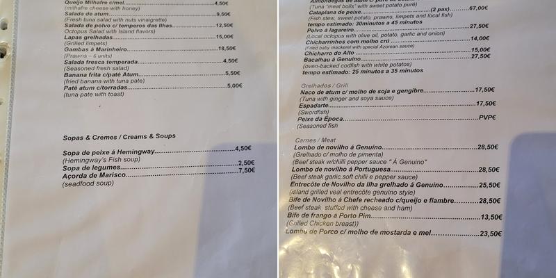 Genuíno Restaurante Menu