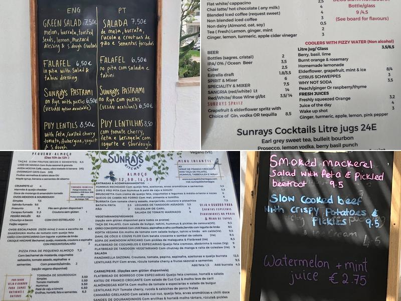 Sunrays kitchen Menu