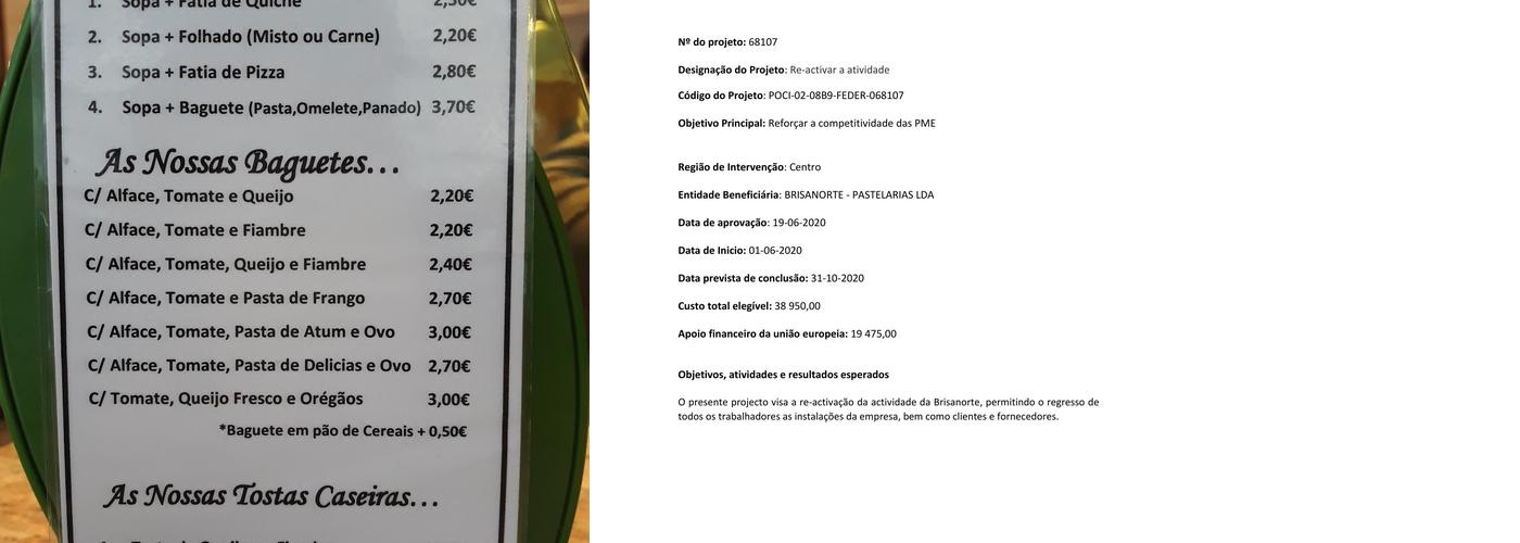 Brisanorte Pastelarias Menu