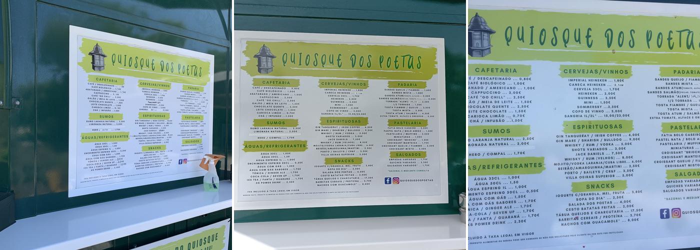 Quiosque dos Poetas Menu