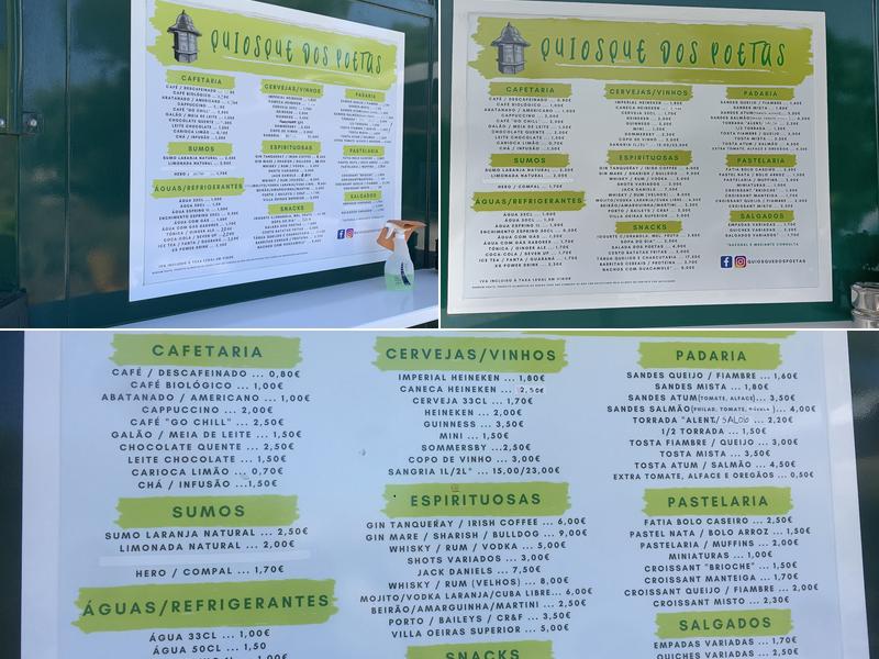 Quiosque dos Poetas Menu