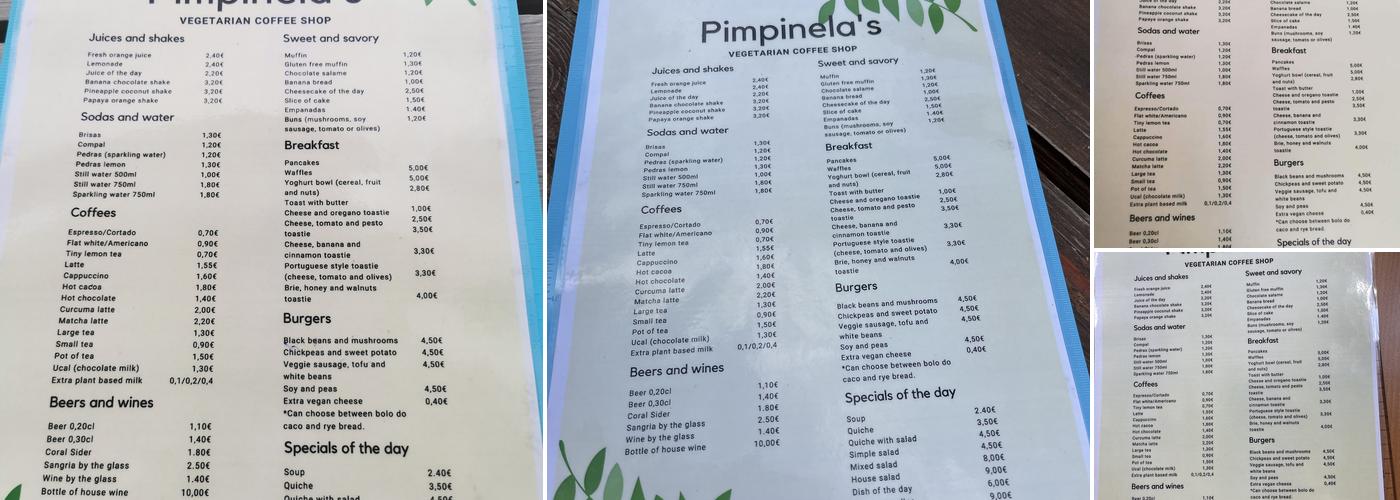 Pimpinelas Coffe Shop Vegetariano Menu