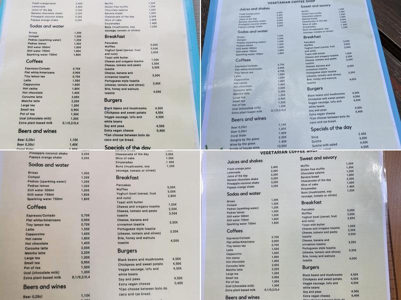 Pimpinelas Coffe Shop Vegetariano Menu