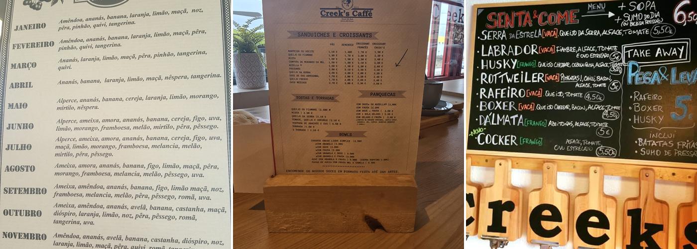 Creek’s Caffé Menu