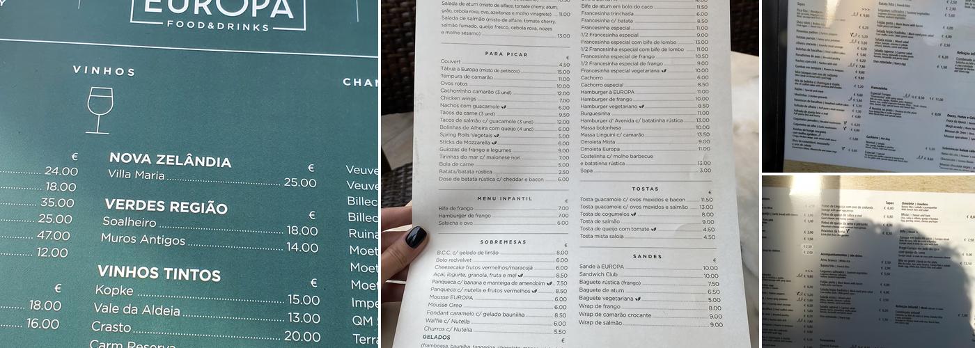 Europa Food and Drinks Menu
