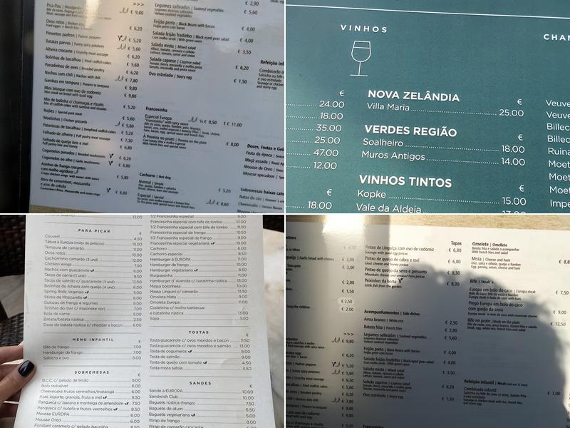 Europa Food and Drinks Menu