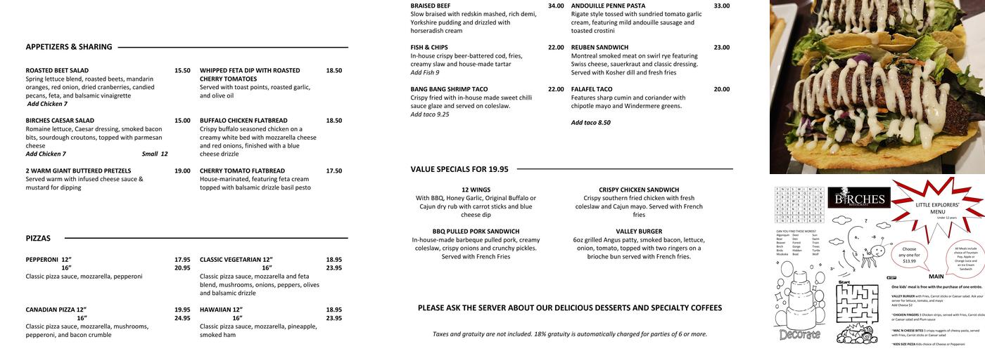The Birches Restaurant Menu