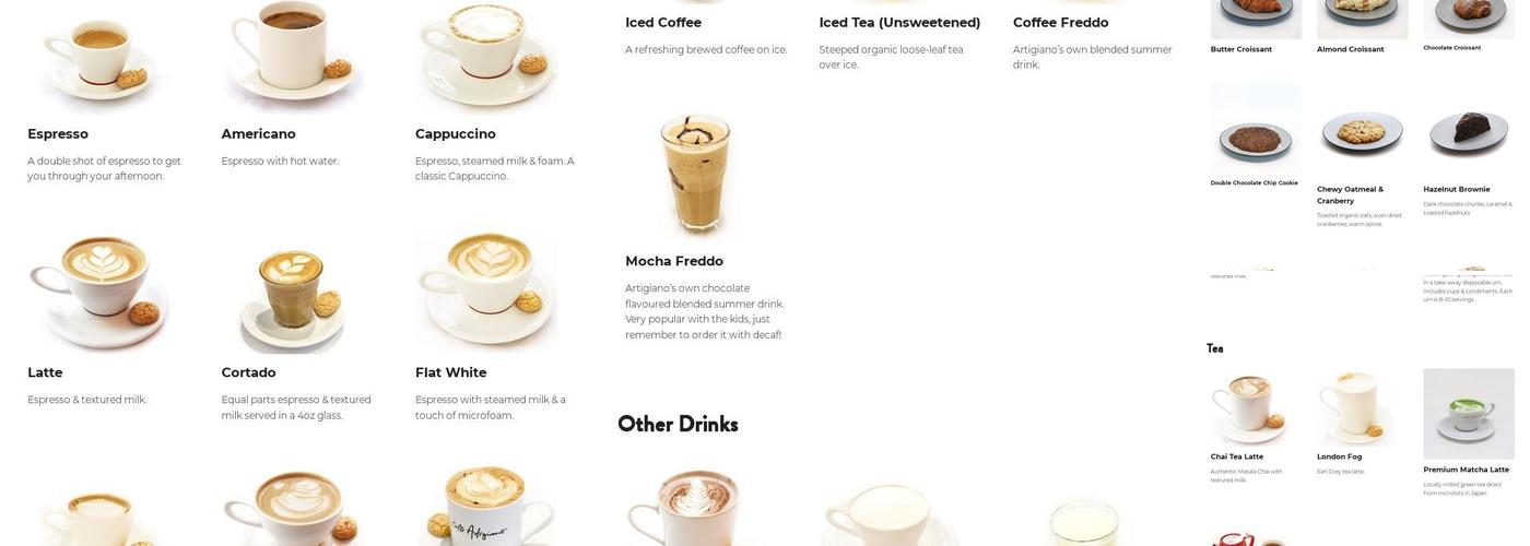 Artigiano Departure Bay Menu