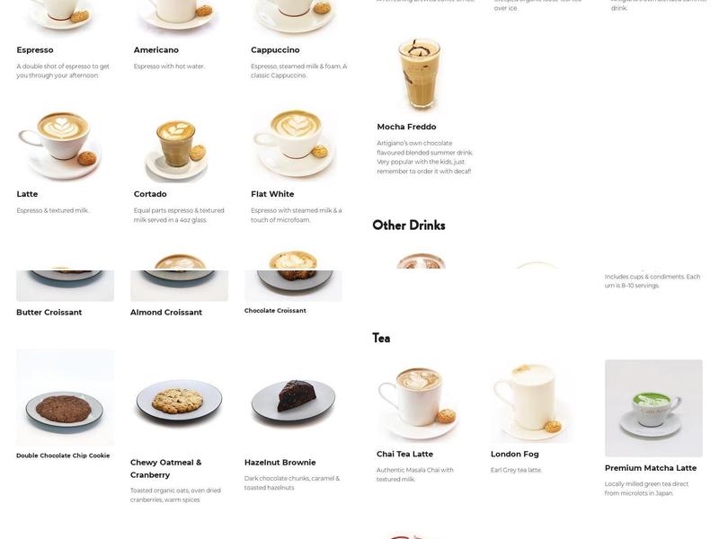 Artigiano Departure Bay Menu