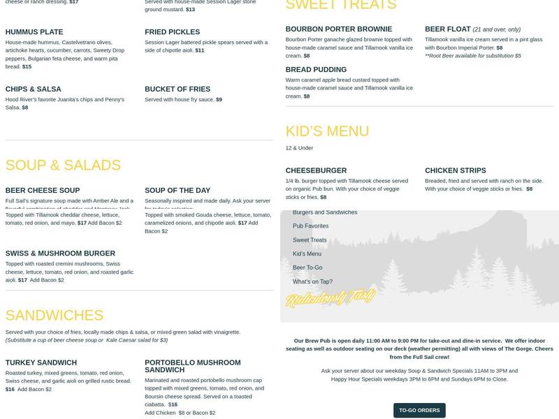 Full Sail Loading Dock Menu