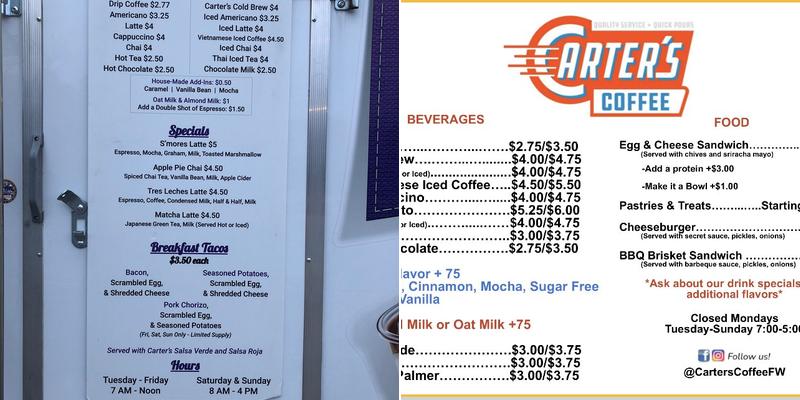 Carter's Coffee Menu
